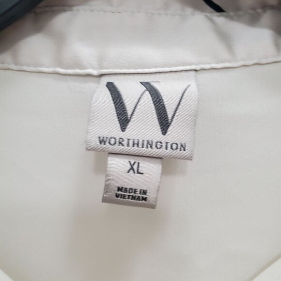 Worthington Women's Cream Black Abstract Satin Button Up LS Career Blouse XL - Picture 5 of 10
